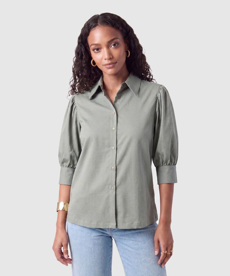 Camisa Camisera Con Mangas Recogidas Para Mujer