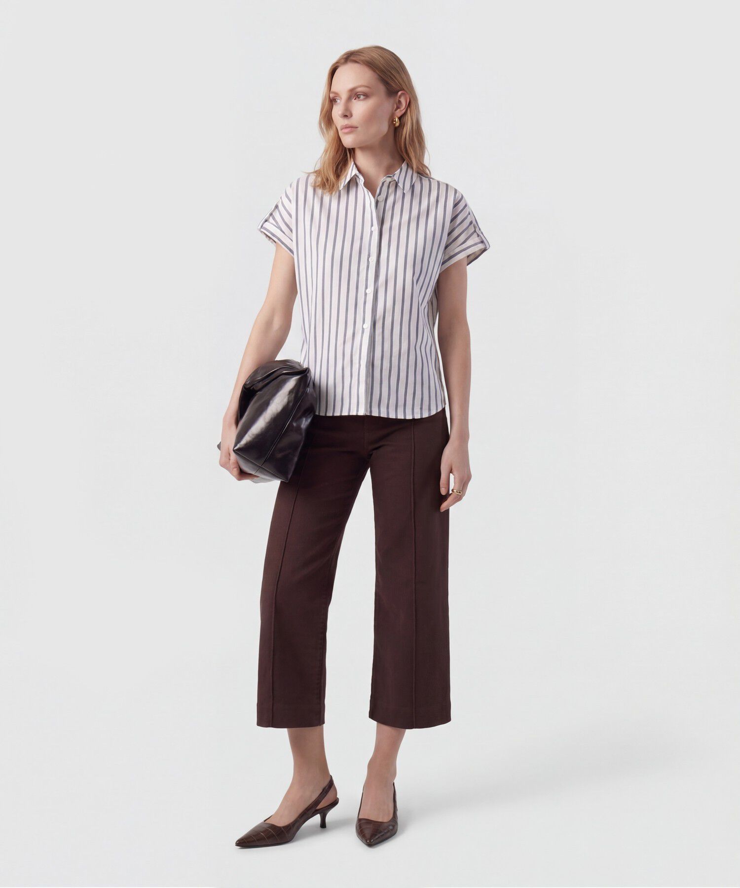 Camisa Manga Corta Con Doblez Para Mujer