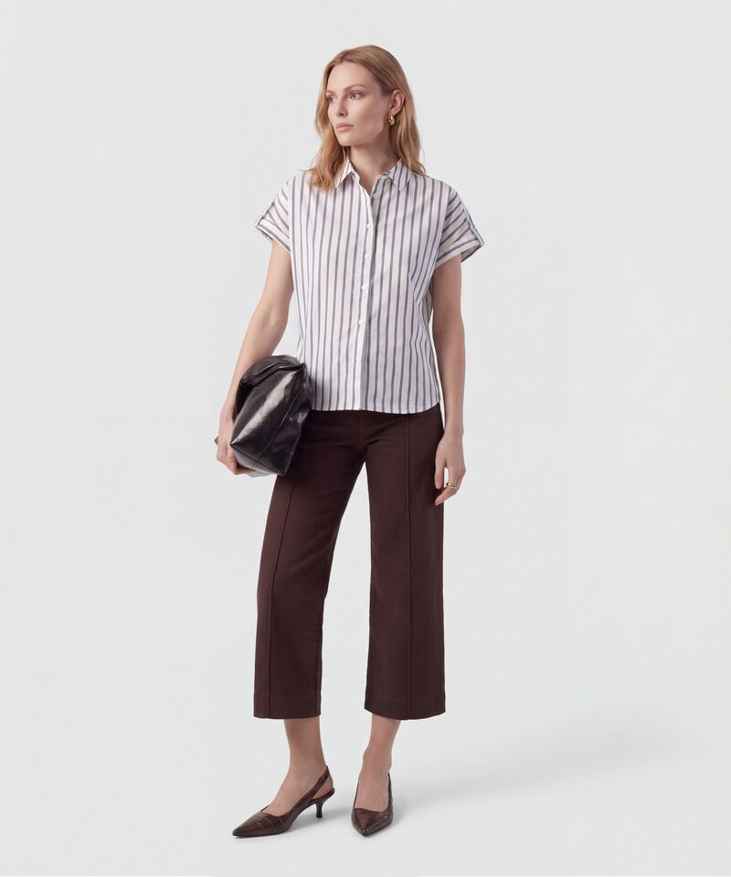 Camisa Manga Corta Con Doblez Para Mujer