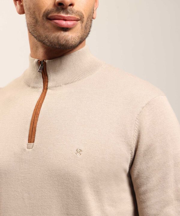 Buzo de Tejido Liso con Cuello Alto y Cremallera Para Hombre