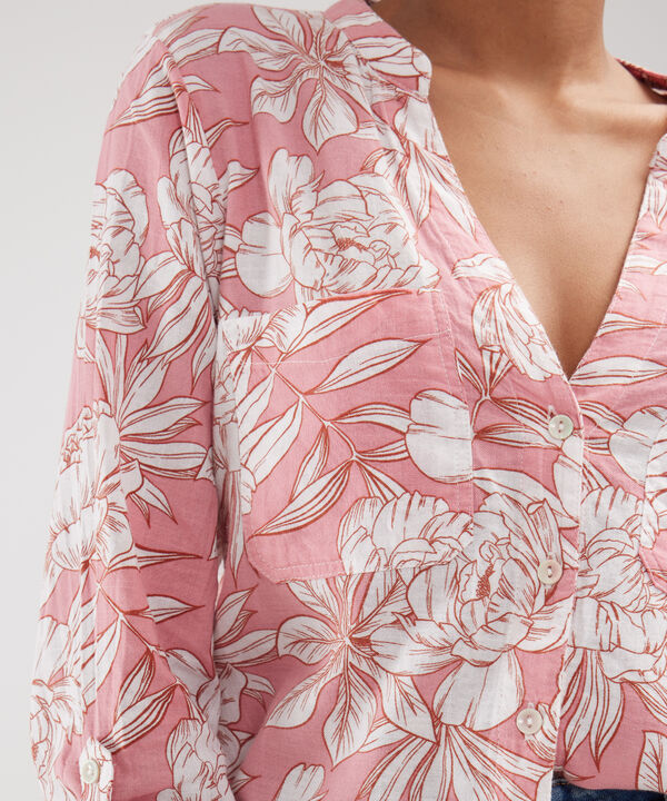 Blusa Manga Larga Estampada En Lino image number null