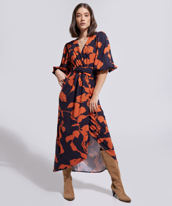 Vestido Midi Cruzado Con Nudo Mujer image number null
