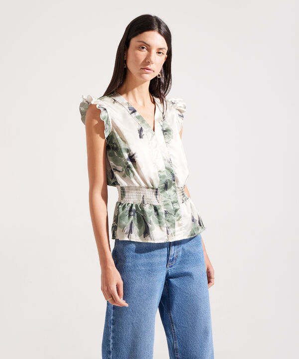 Blusa Estampada Manga Sisa Con Arandela