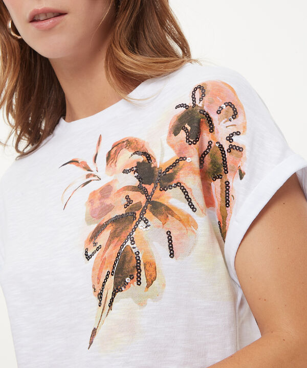 Camiseta Manga Corta Con Screen Y Lentejuelas En Frente