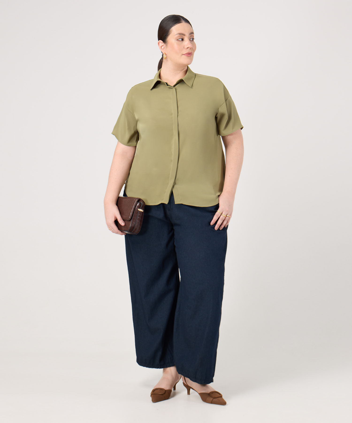 Camisa Manga Corta Holgada Para Mujer Curvy