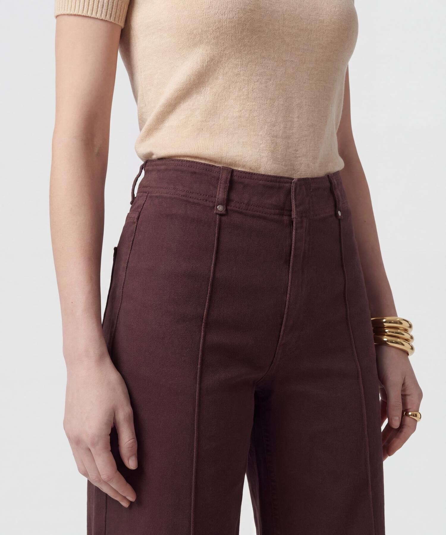Jeans Culotte Con Costuras Frontales Mujer