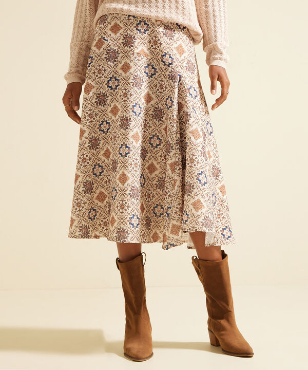 Falda Estampada Con Nesgas