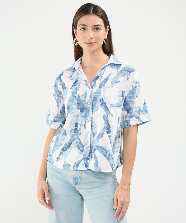 Camisa Estampada en Efecto Lino image number null