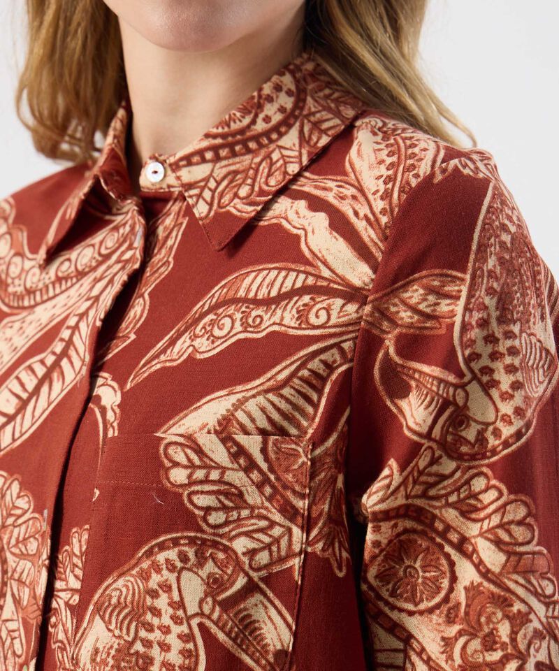 Camisa Ajuste Regular Mangas Recogidas Mujer