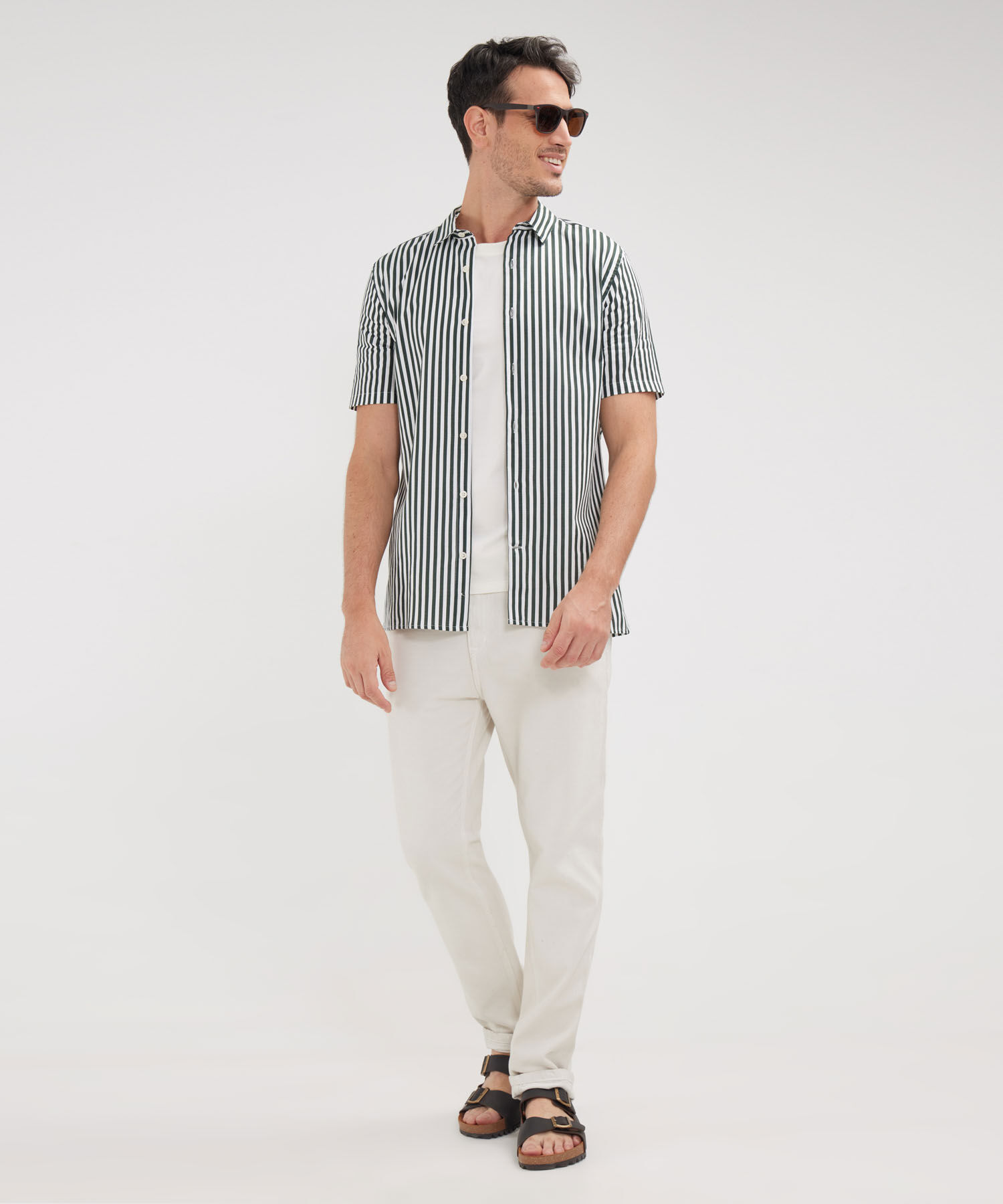 Camisa Manga Corta Estampada Base Lino