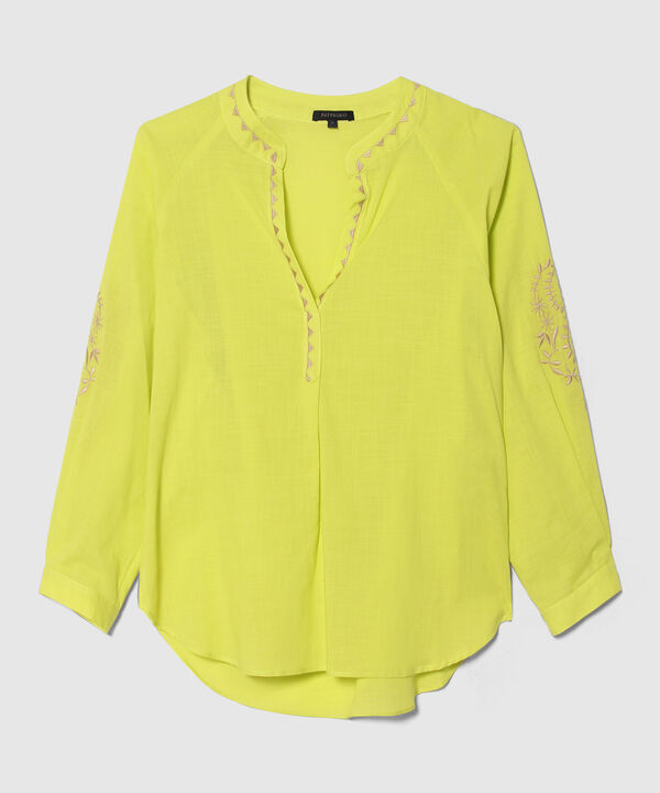 Blusa Manga 3/4 Unicolor Con Bordado