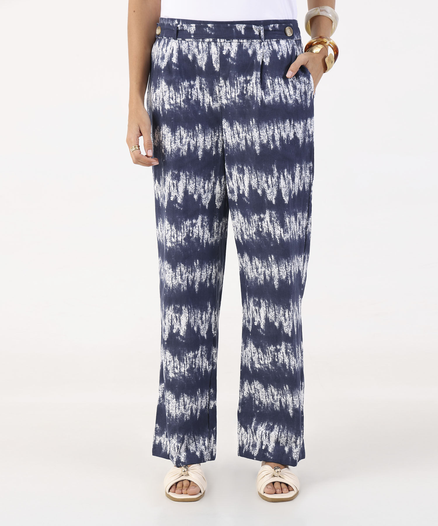 Pantal&oacute;n Fluido Estampado Tie-Dye Azul