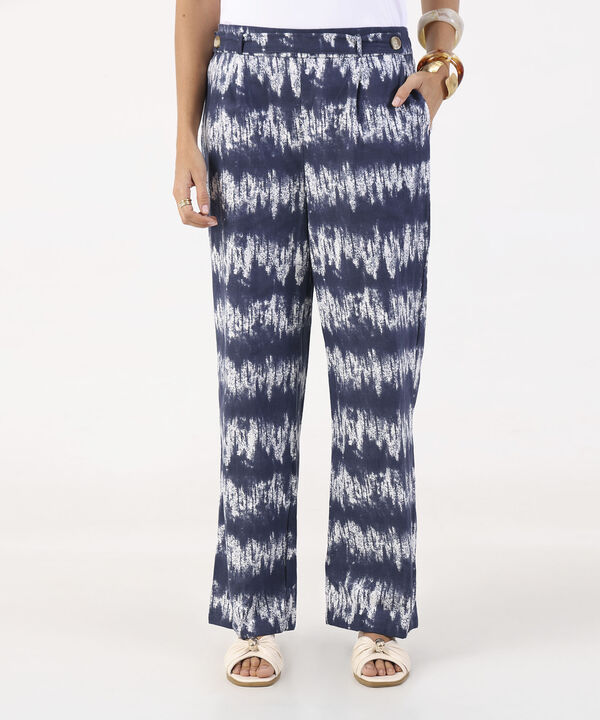 Pantal&oacute;n Fluido Estampado Tie-Dye Azul