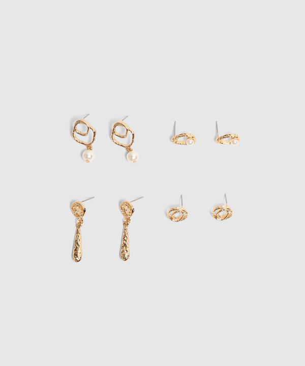Set X4 Aretes Dorados Con Textura Y Perlas  image number null