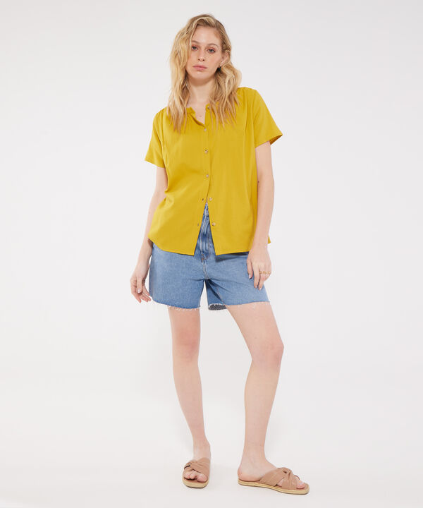 Blusa Recogido En Hombro Y Corte Espalda