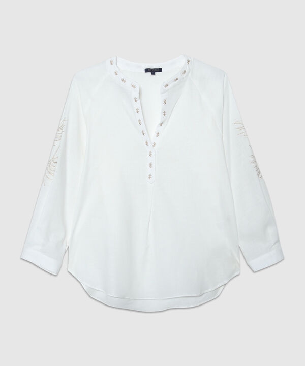 Blusa Cuello Neru Unicolor Bordada