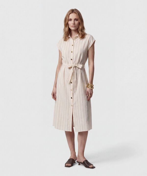 Vestido Midi Camisero Con Lazo Mujer