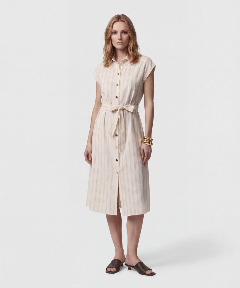 Vestido Midi Camisero Con Lazo Mujer