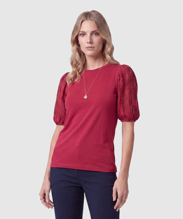 Camiseta Con Mangas Texturizadas Para Mujer image number null