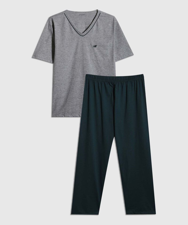 Pijama Manga Corta Camiseta Cuello V Con Vena A Tono Ypantalon Unicolor