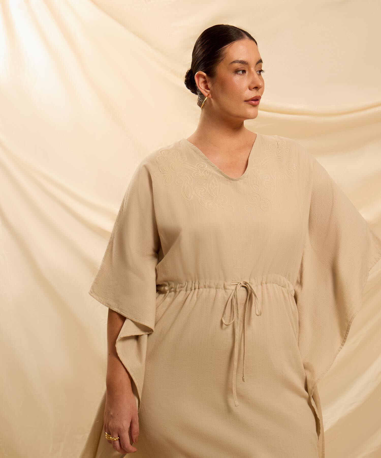 Vestido Kaftan con Bordado y Jareta Para Mujer Curvy