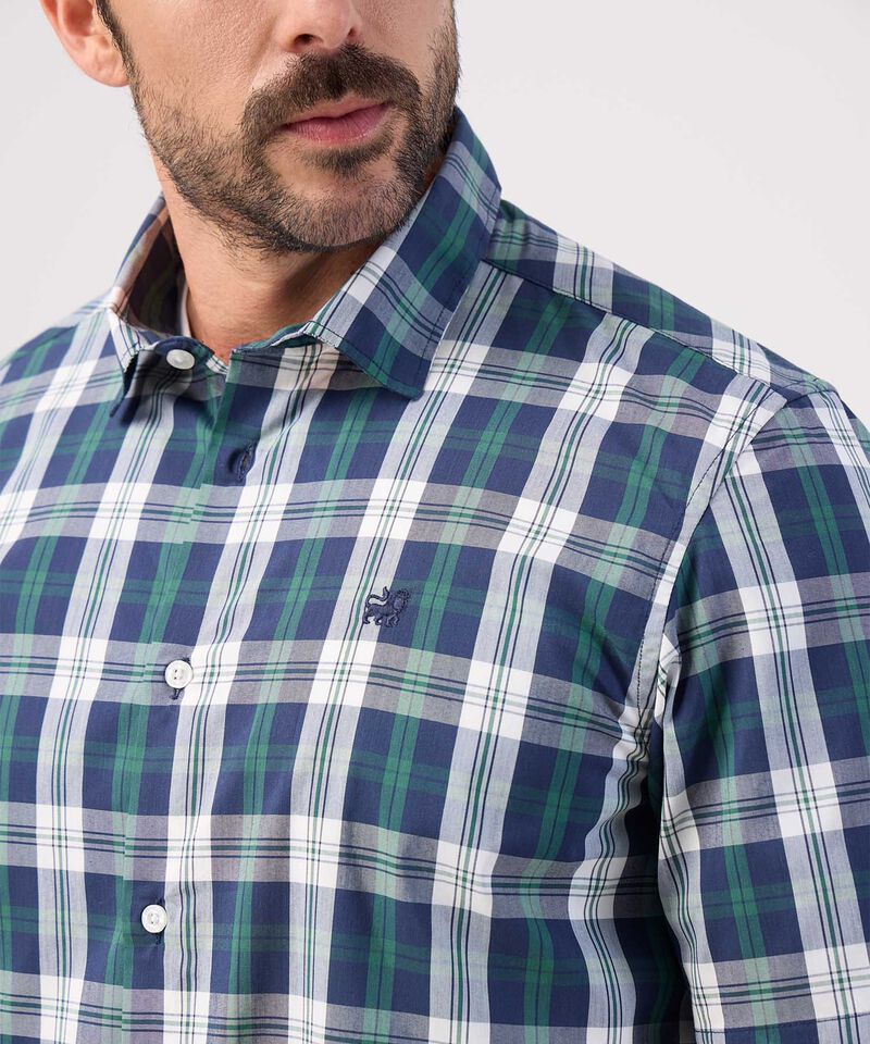 Camisa Manga Corta Cuadros Estampados Con Bolsillo