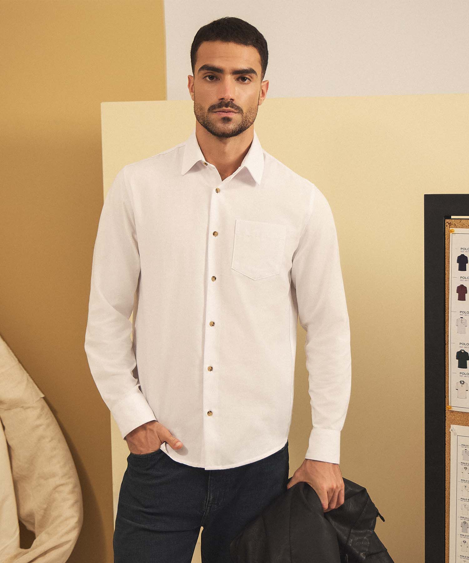 Camisa Manga Larga con Bolsillo Para Hombre