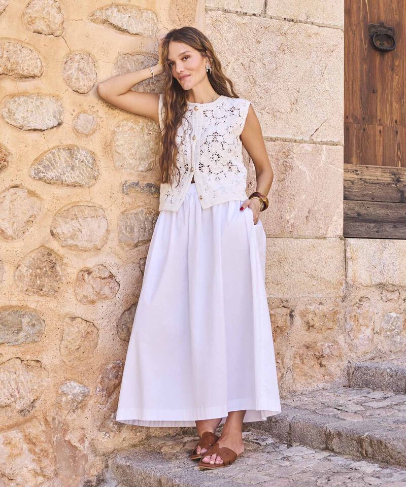 Falda Midi Amplia Con Bolsillos