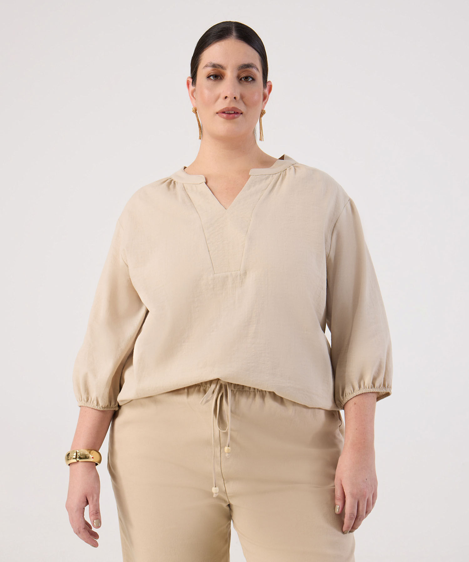 Blusa Unicolor Manga 3/4 Para Mujer Curvy