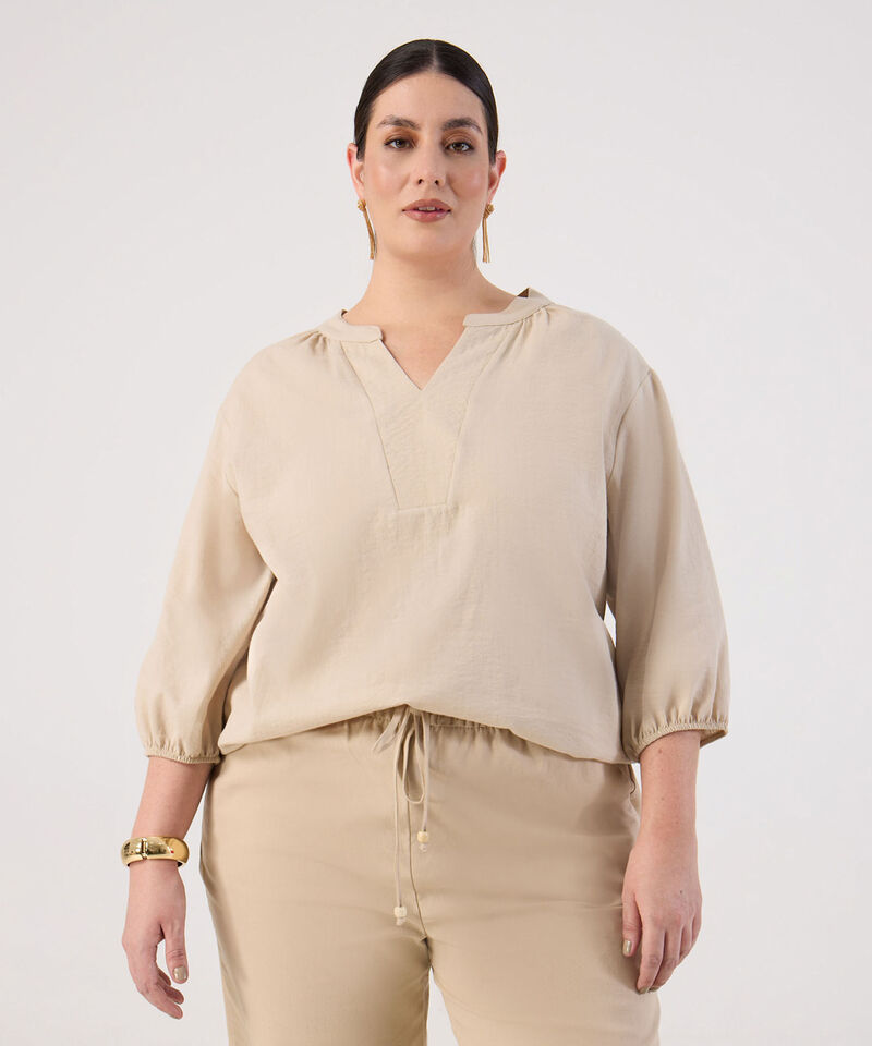 Blusa Unicolor Manga 3/4 Para Mujer Curvy