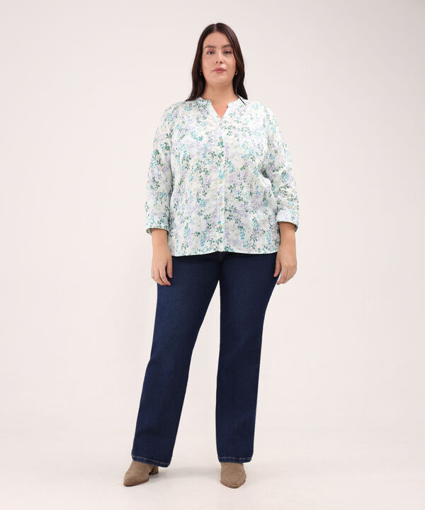 Blusa Estampada, Manga Larga Con Charretera