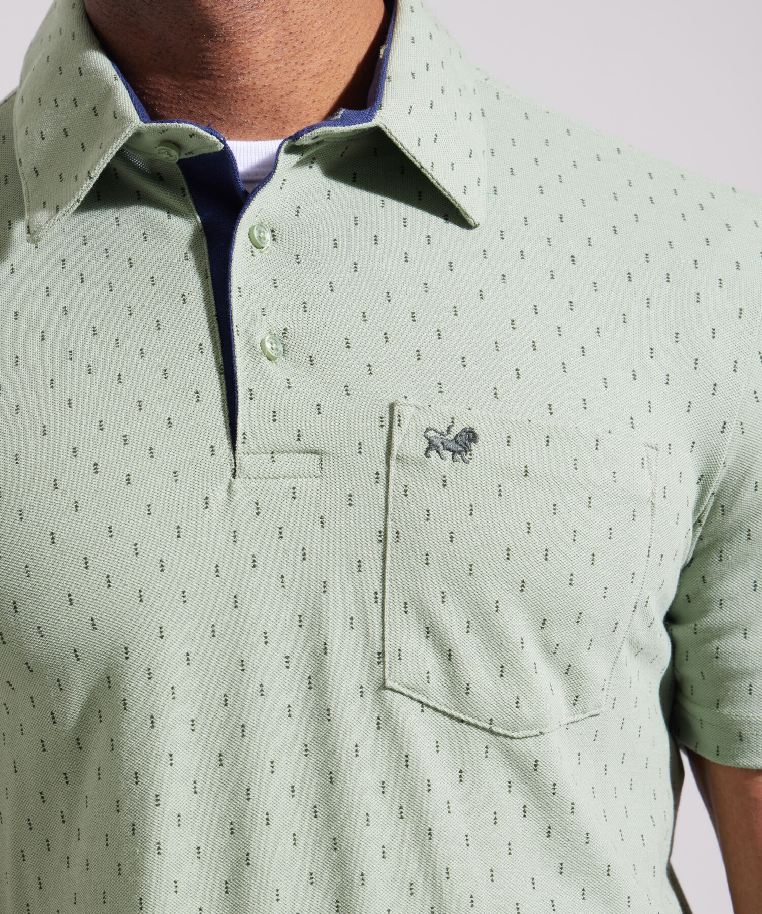 Polo Estampada Cuello Duro, Con Bolsillo