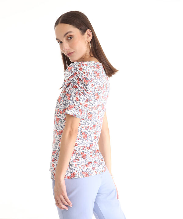 Camiseta Estampada Manga Corta Con Ruche
