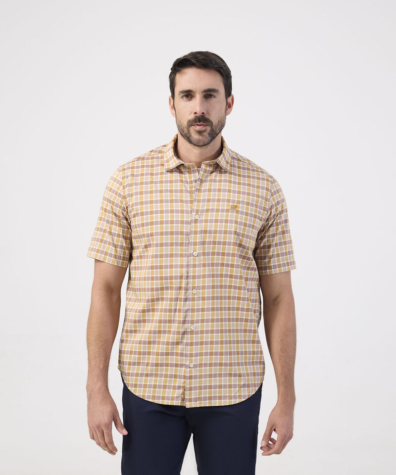 Camisa Manga Corta Cuadros Estampados Con Bolsillo