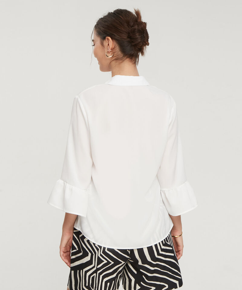 Blusa Unicolor, Manga 3/4 Con Boleros, Cuello Camisero Y Perilla Con Botones En Frente, Serena