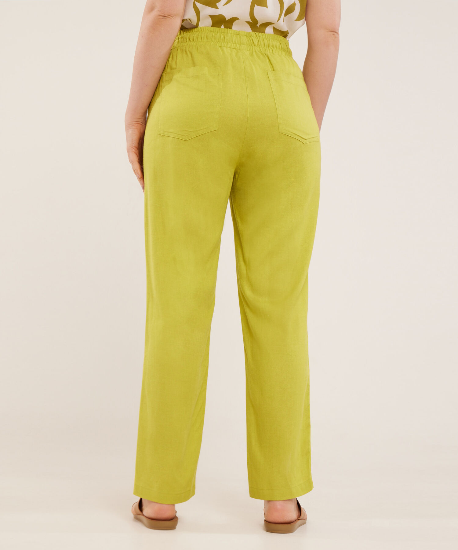 Pantalón Pretina Resortada En Lino Unicolor