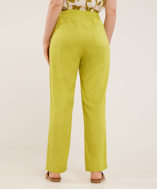 Pantalón Pretina Resortada En Lino Unicolor