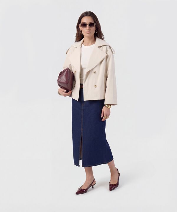 Chaqueta Corta Estilo Trench Para Mujer