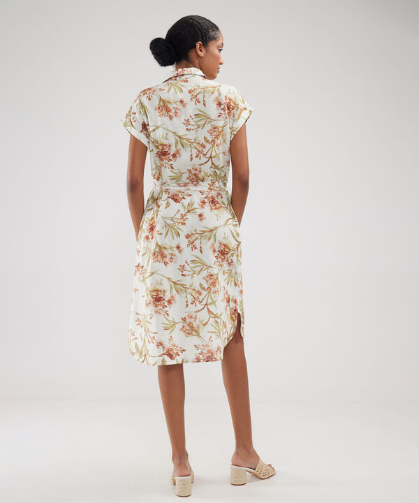 Vestido Camisero En Lino Estampado