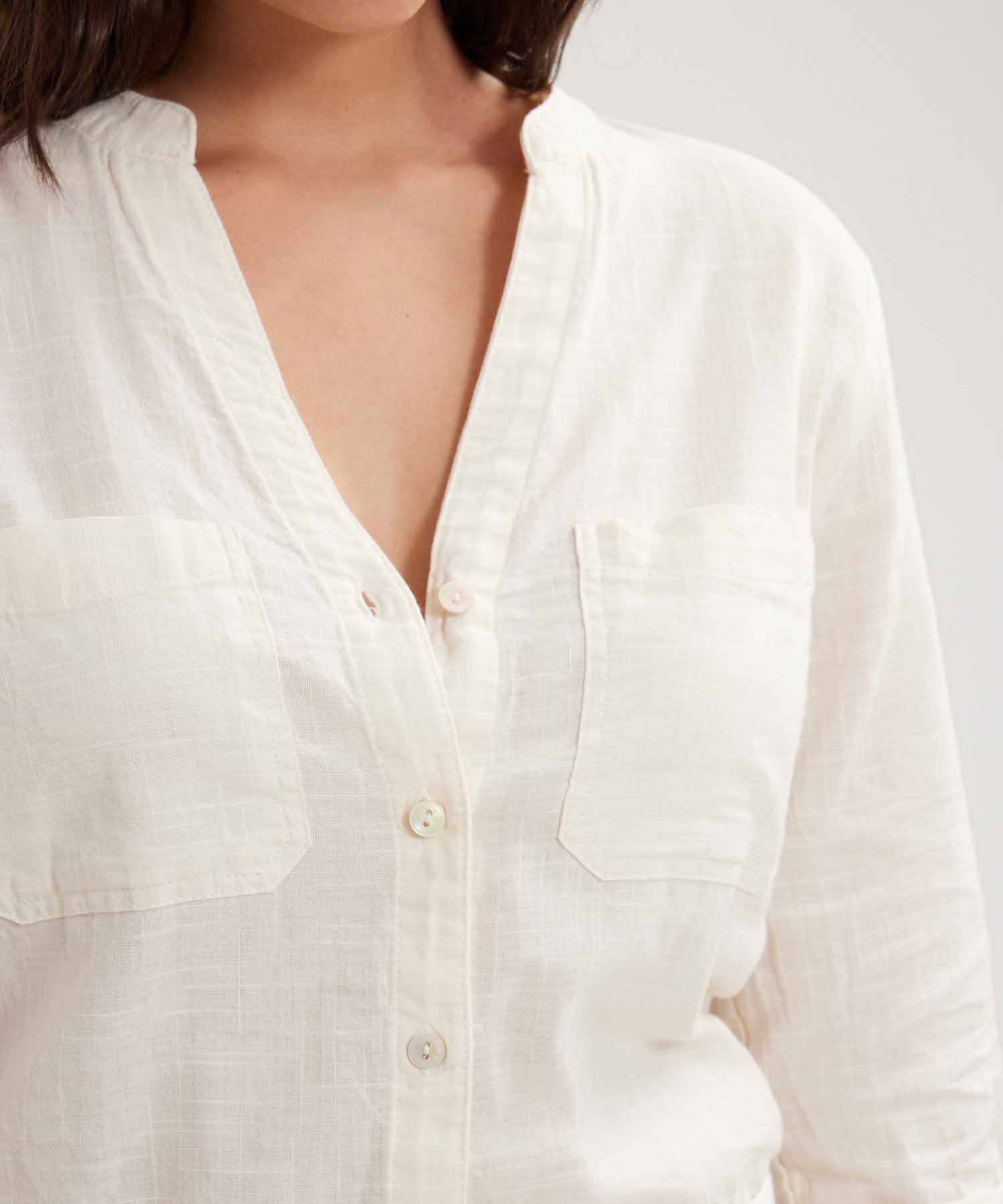 Blusa Manga Larga Unicolor En Lino