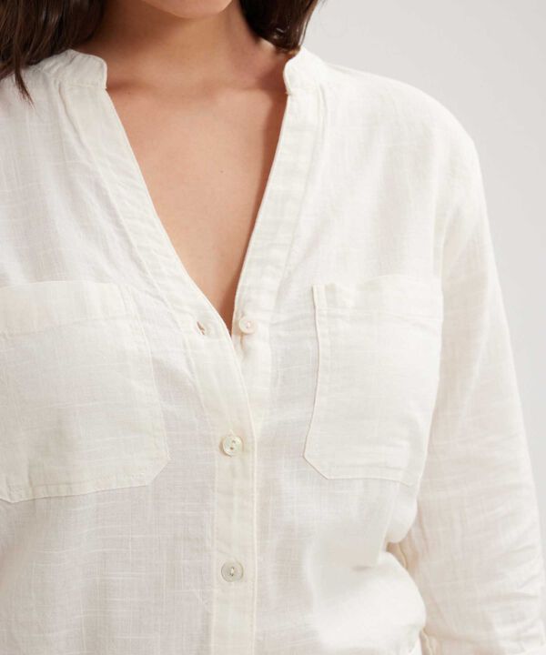 Blusa Manga Larga Unicolor En Lino image number null
