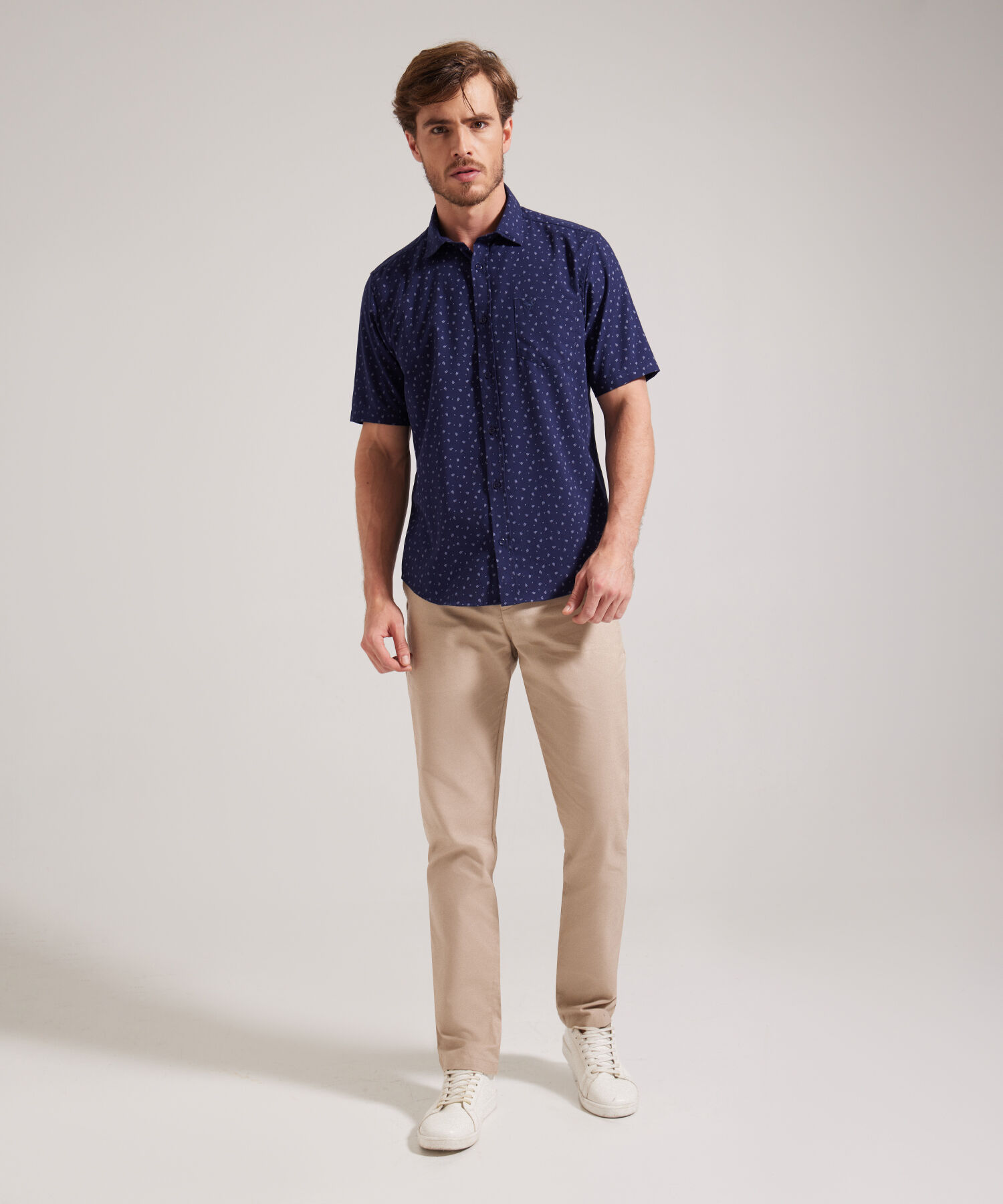 Camisa Manga Corta Estampada Miniprint, Silueta Regular Fit Con Bolsillo