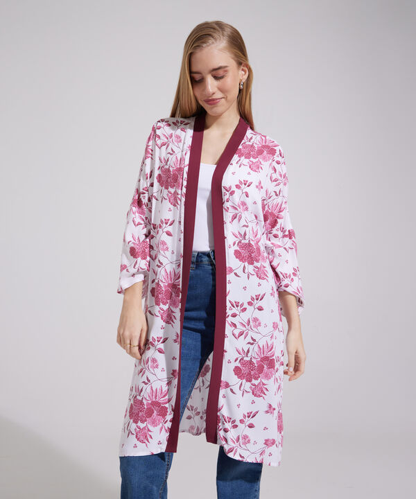 Saco Tipo Kimono, Estampado Con Pechera En Contraste Y Silueta Amplia image number null