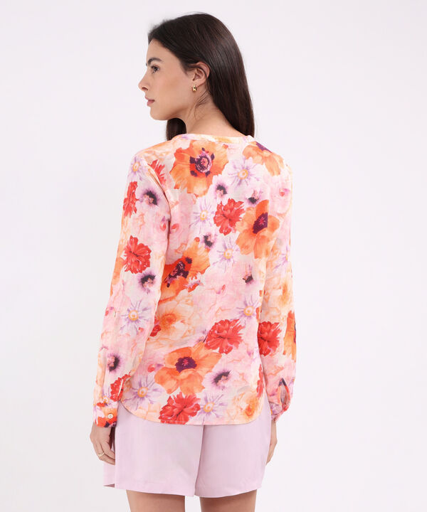 Blusa Manga Larga Estampada En Lino