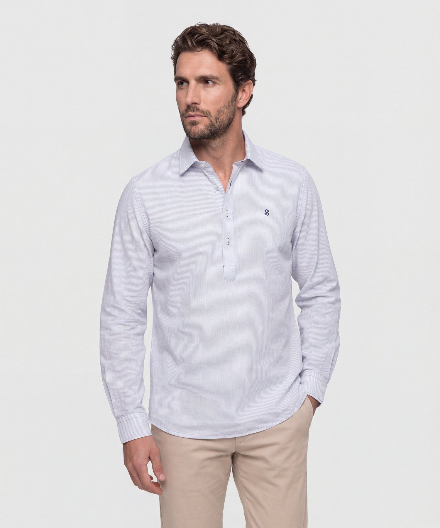 Camisa De Rayas Con Pechera Para Hombre