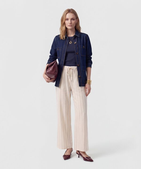 Pantal&oacute;n Wide Leg Con Cord&oacute;n Para Mujer