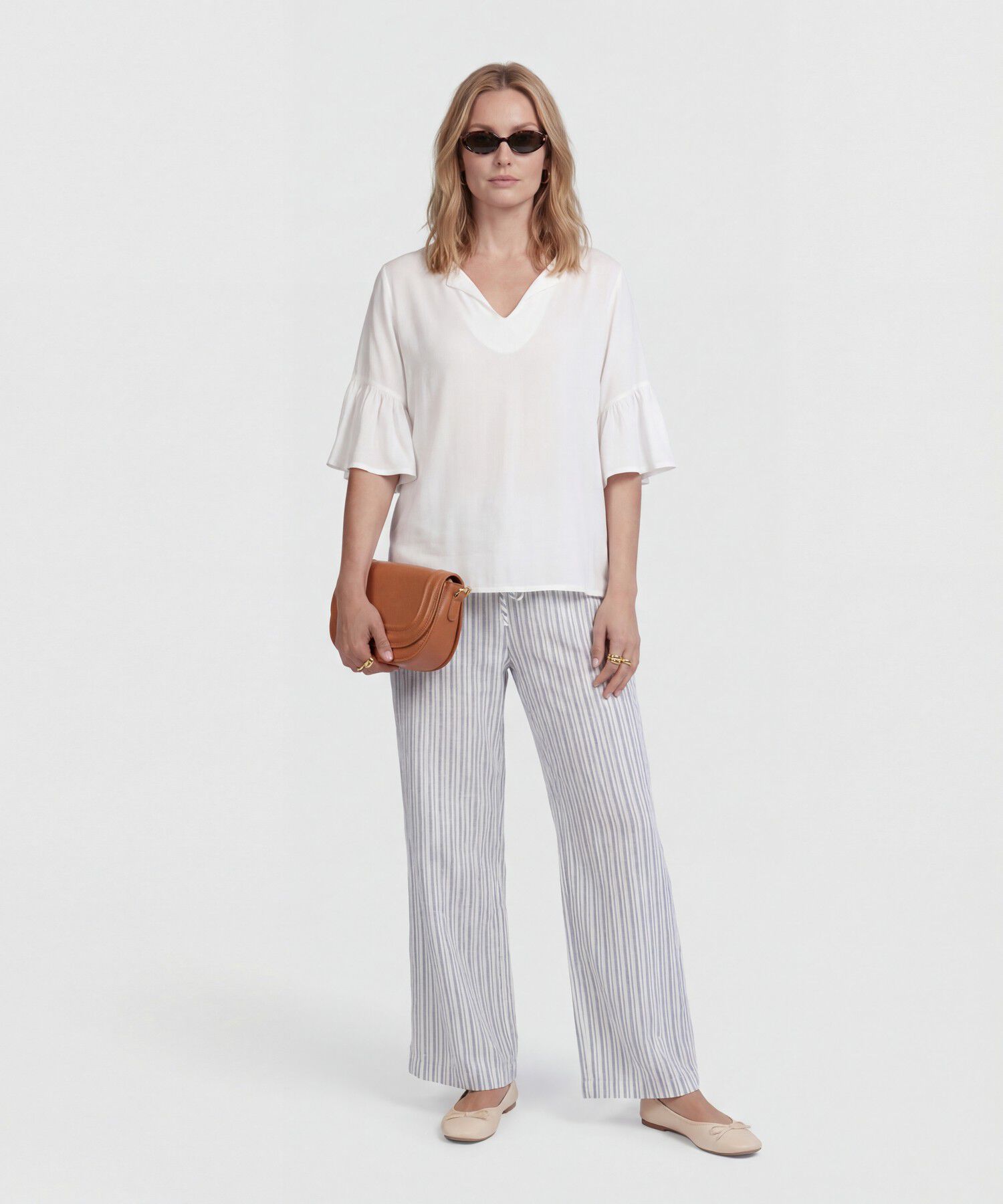 Blusa Cuello En V Con Manga Volante Mujer