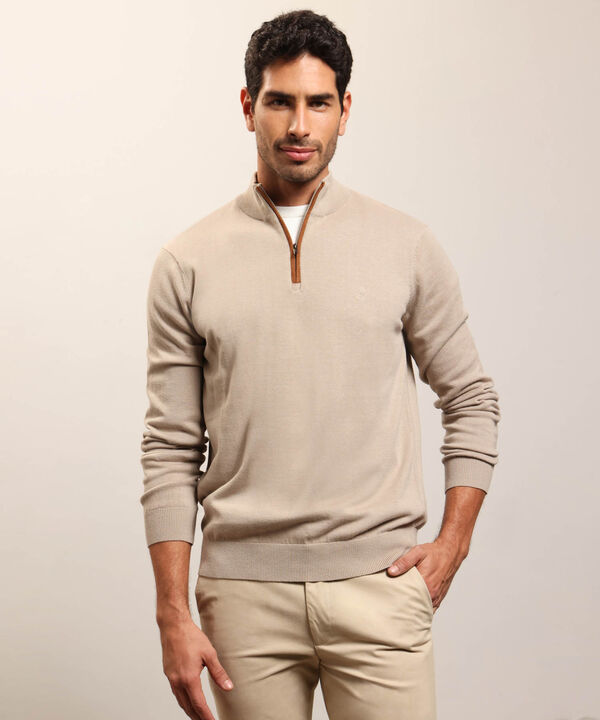 Buzo de Tejido Liso con Cuello Alto y Cremallera Para Hombre image number null