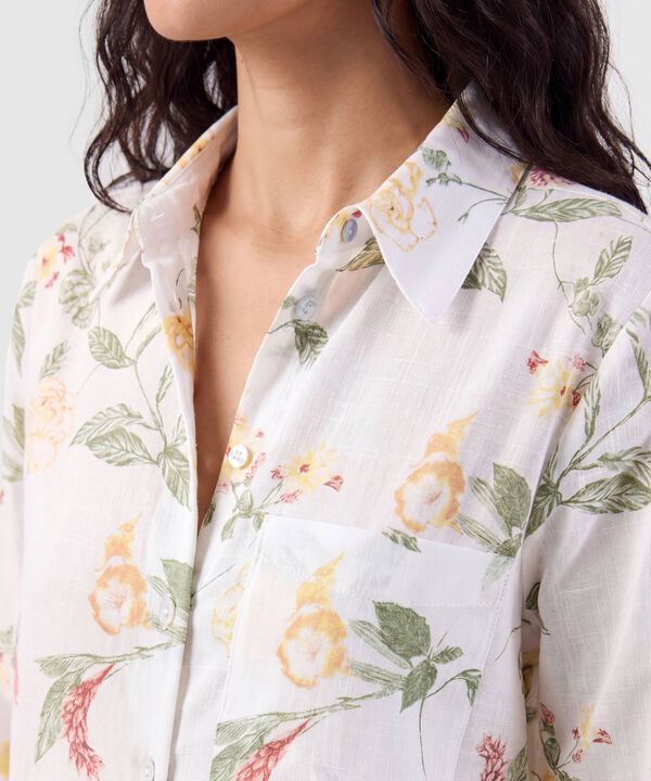 Camisa Manga Larga Con Bolsillo Para Mujer