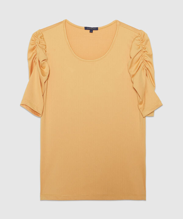 Camiseta Manga Corta Unicolor Con Ruche